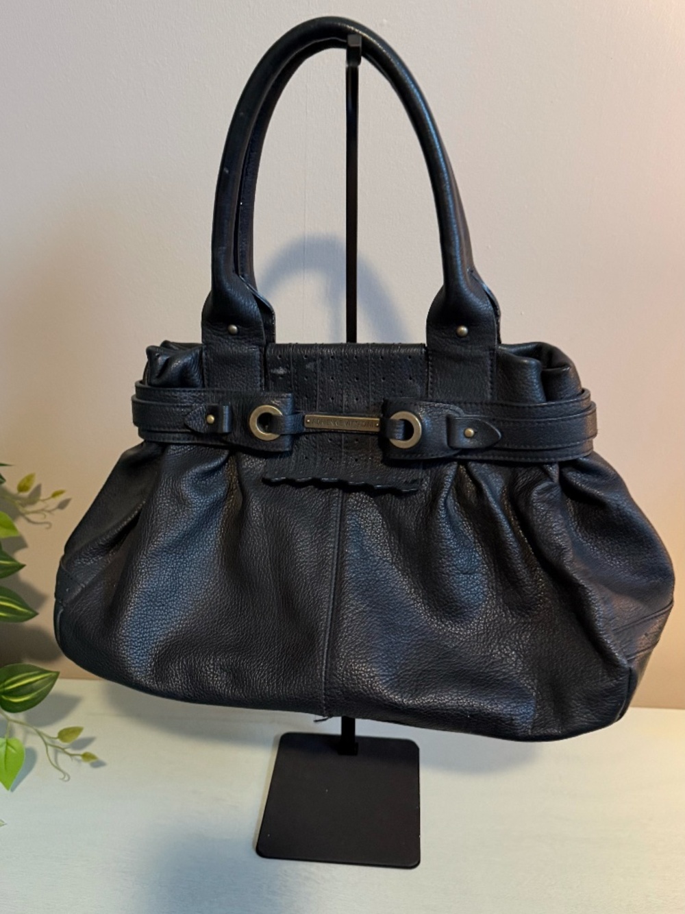 Adrienne Vittadini Black Leather Shoulder Bag